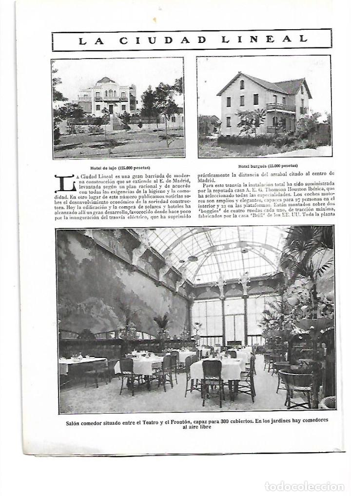 Sammelleidenschaft Papier: A&Ntilde;O 1909 RECORTE PRENSA MADRID CIUDAD LINEAL HOTELES DE LUJO OBRERO BURGUES TRANVIA TEJARES COMEDOR