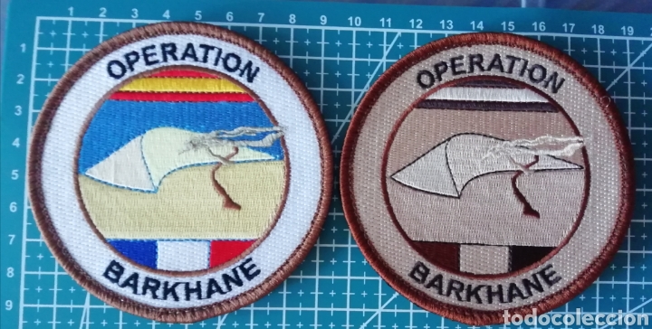 Coleccionismo: Lote 2 parches bordados OPERACI&Oacute;N BARKHANE DESTACAMENTO MARFIL SENEGAL EJERCITO DEL AIRE ESPA&Ntilde;A