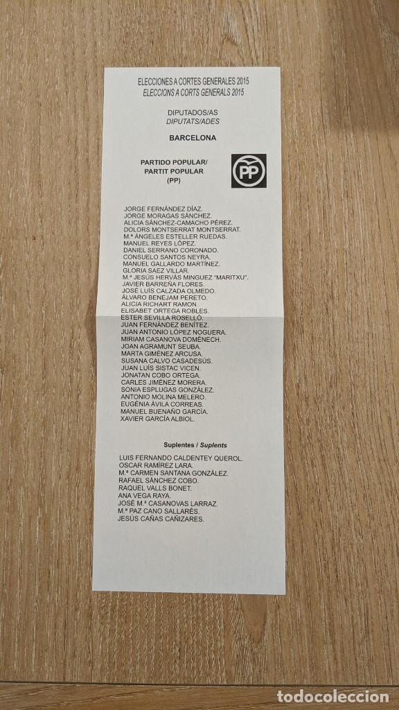 Sammelleidenschaft Papier: PAPELETA &rdquo;PP&rdquo; ELECCIONES GENERALES 2015