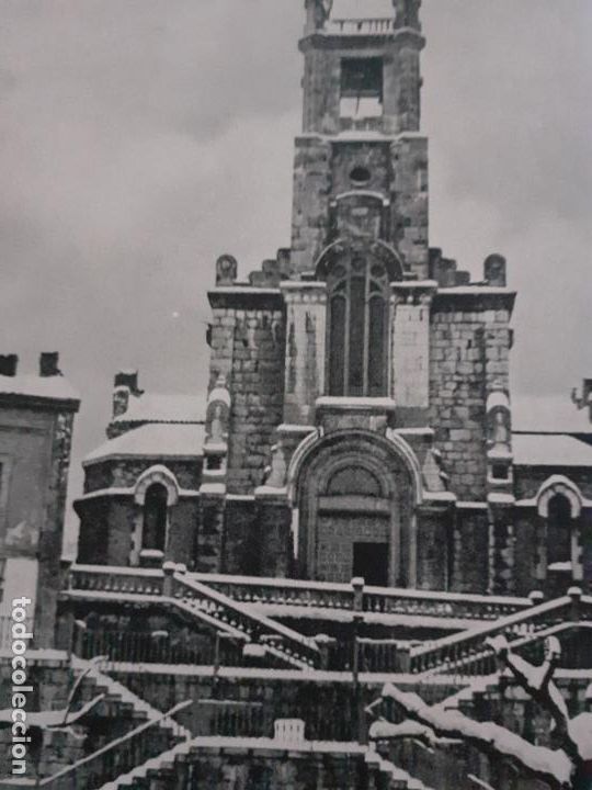 Colecionismo: INFIESTO ASTURIAS IGLESIA NEVADA ANTIGUO HUECOGRABADO