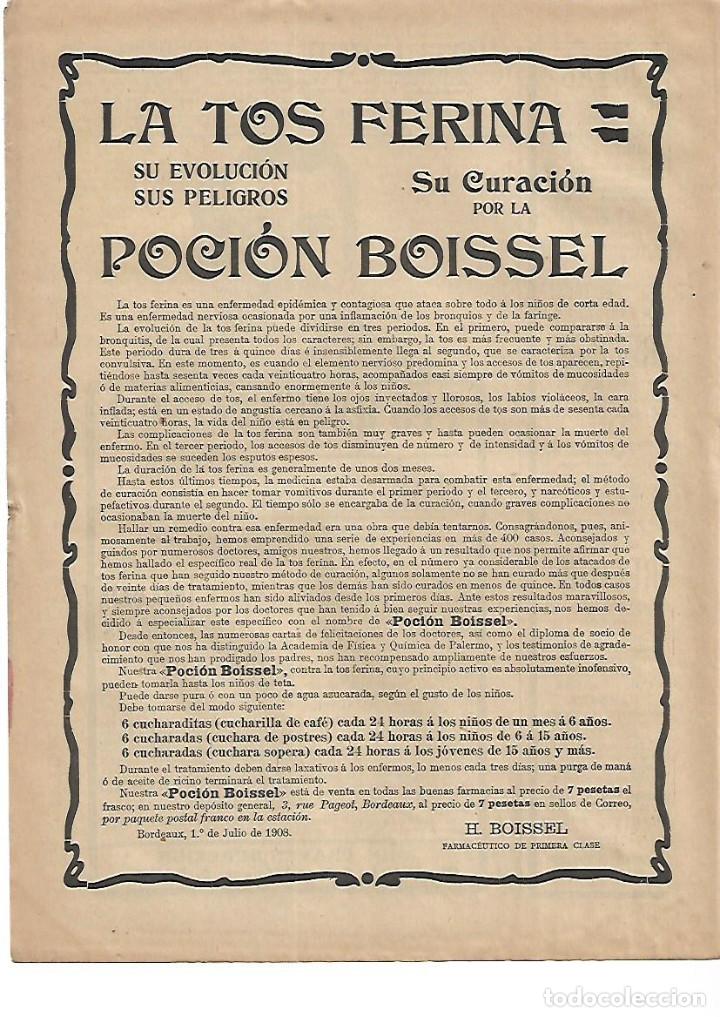 Collectionnisme: A&Ntilde;O 1908 RECORTE PRENSA PUBLICIDAD FARMACIA POCION BOISSEL CURA LA TOS FERINA