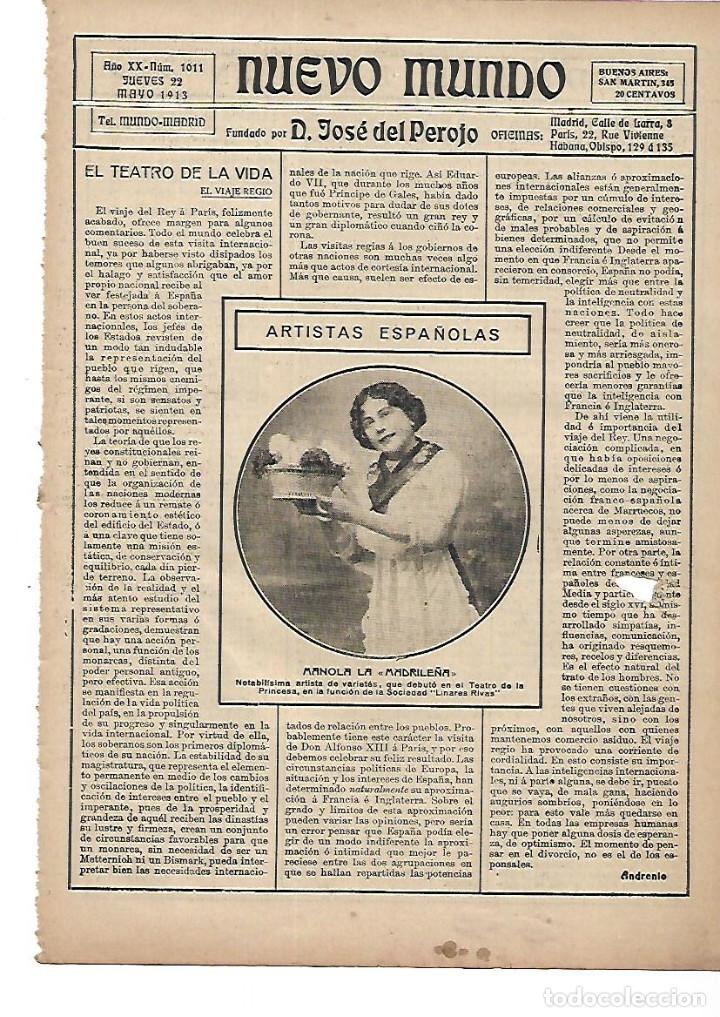 Collezionismo: A&Ntilde;O 1913 RECORTE PRENSA MANOLA LA MADRILE&Ntilde;A ARTISTA ESPA&Ntilde;OLA VARIETES TEATRO LA PRINCESA LINARES RIV