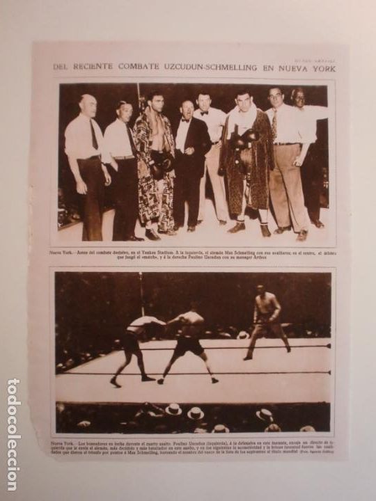 Coleccionismo: UZCUDUN - SCHMELLING COMBATE DE BOXEO EN NUEVA YORK - JAB&Oacute;N HENO DE PRAVIA - 10/7/1929