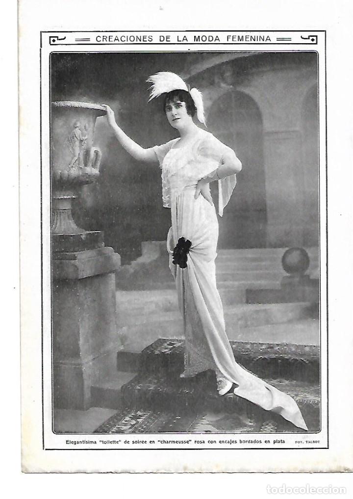Sammelleidenschaft Papier: A&Ntilde;O 1913 RECORTE PRENSA MUJER MODA FEMENINA TOILETTE DE SOIREE EN CHARMEUSSE Y ENCAJES VESTIDO