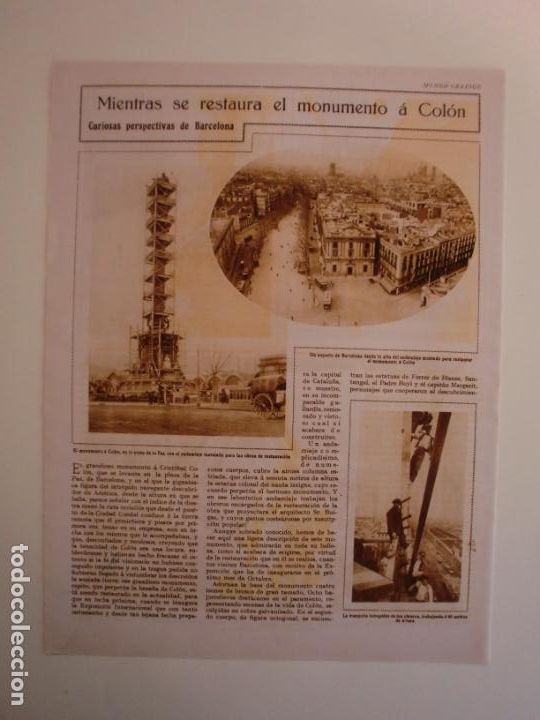 Coleccionismo: MIENTRAS SE RESTAURA EN MONUMENTO &Aacute; COL&Oacute;N PERSPECTIVAS DE BARCELONA - 27/3/1929