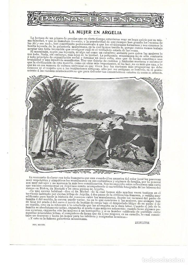 Sammelleidenschaft Papier: A&Ntilde;O 1905 HOJA REPORTAJE LA MUJER EN ARGELIA TRABAJOS TIPOS SITUACION DE LA MUJER