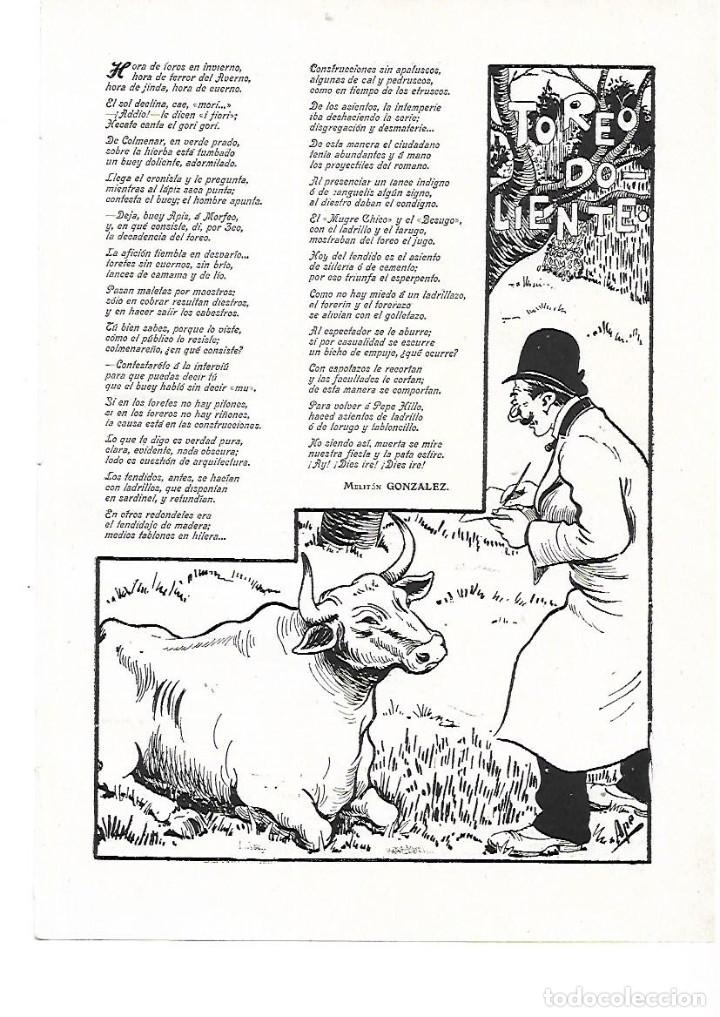 Sammelleidenschaft Papier: A&Ntilde;O 1909 RECORTE PRENSA POESIA TOREO DOLIENTE POR MELITON GONZALEZ DIBUJO DE APE