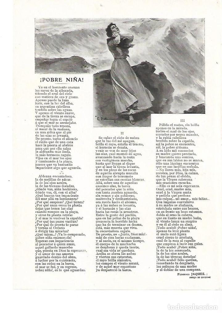 Sammelleidenschaft Papier: A&Ntilde;O 1909 RECORTE PRENSA POESIA POBRE NI&Ntilde;A POR FEDERICO JAQUES DIBUJO DE ESTEVAN ILUSTRACION