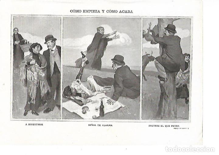 Sammelleidenschaft Papier: A&Ntilde;O 1909 RECORTE PRENSA PINTURA DIBUJO HISTORIETA COMO EMPIEZA Y COMO ACABA POR HUERTAS HUMOR COMIC