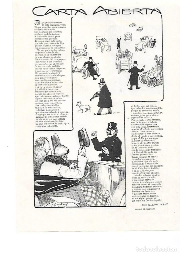 Collecting paper: A&Ntilde;O 1905 RECORTE PRENSA CARTA ABIERTA AL GOBERNADOR MADRID POR JACKSON VEYAN DIBUJO XAUDARO
