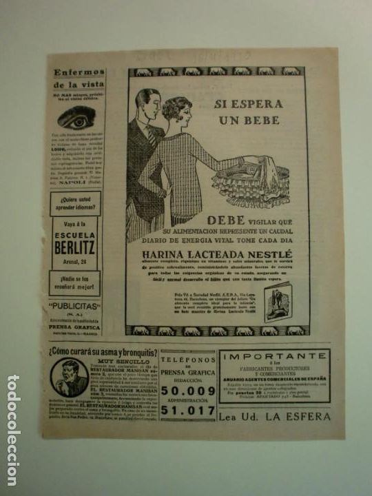 Coleccionismo: SI ESPERA UN BEBE HARINA LACTEADA NESTL&Eacute; - CAFIASPIRINA ATWATER KENT RADIO - 16/4/1930