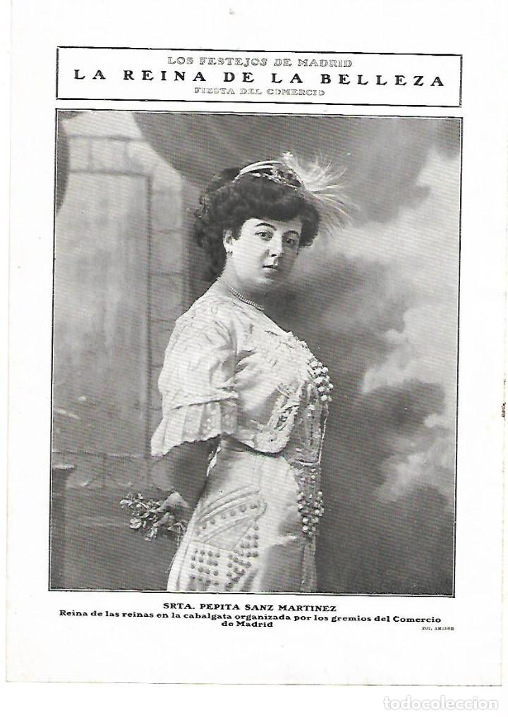 Coleccionismo: A&Ntilde;O 1910 RECORTE PRENSA PEPITA SANZ MARTINEZ REINA BELLEZA CABALGATA GREMIO COMERCIO DE MADRID