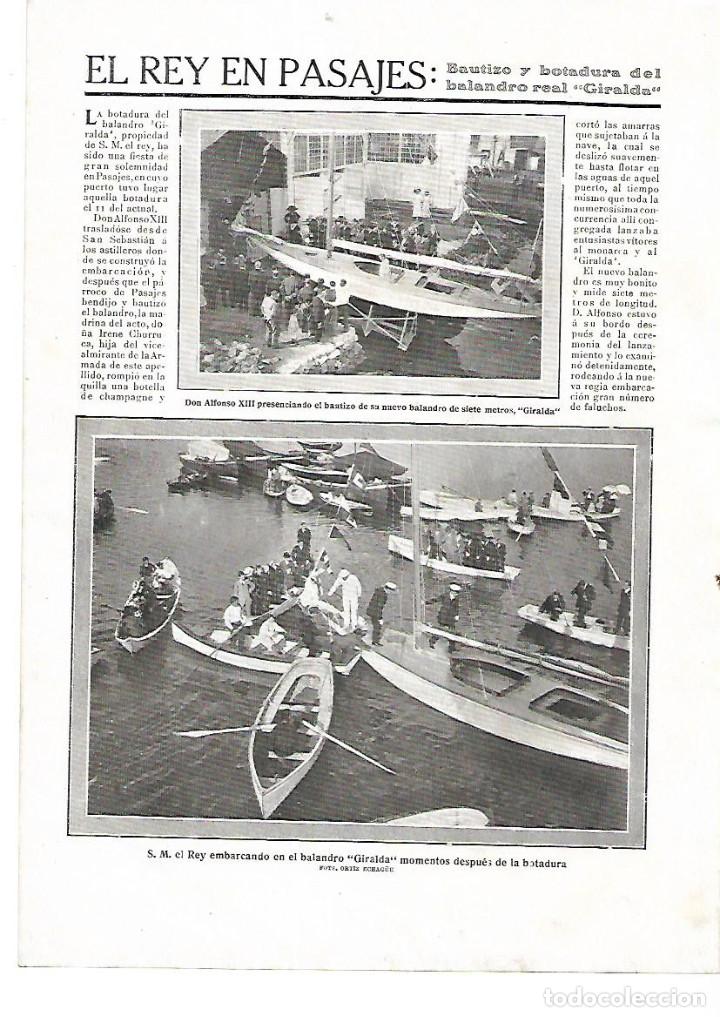 Collectionnisme: A&Ntilde;O 1910 RECORTE PRENSA EL REY ALFONSO XIII EN PASAJES BAUTIZO BOTADURA NUEVO BALANDRO GIRALDA BARCO