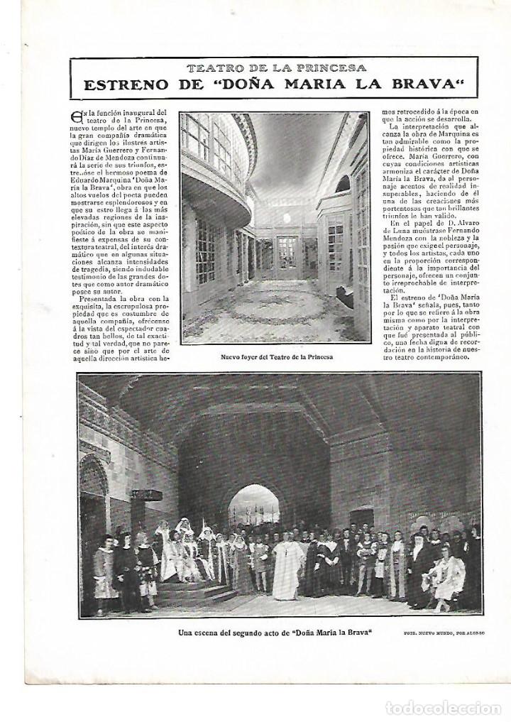 Collezionismo: A&Ntilde;O 1909 RECORTE PRENSA TEATRO DE LA PRINCESA ESTRENO OBRA MARIA LA BRAVA MARIA GUERRERO Y MENDOZA