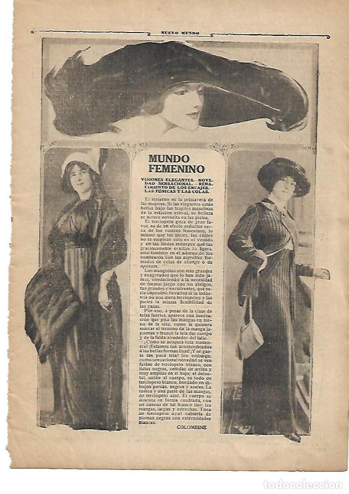 Colecionismo: A&Ntilde;O 1911 RECORTE PRENSA MODA MUJER SOMBRERO ABRIGO VESTIDO TRAJE