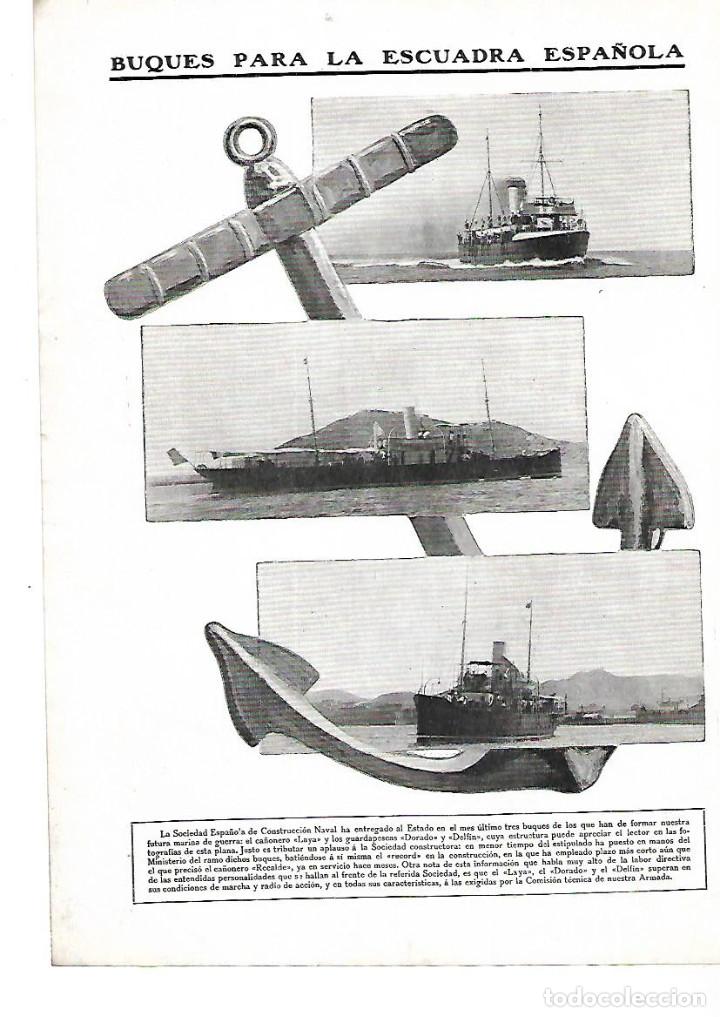 Collecting paper: A&Ntilde;O 1911 RECORTE PRENSA BUQUES PARA LA ESCUADRA ESPA&Ntilde;OLA LAYA DORADO DELFIN SOCIEDAD ESPA&Ntilde;OLA NAVAL