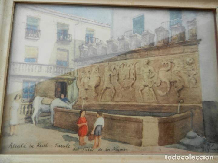 Coleccionismo: ALCAL&Aacute; LA REAL - FUENTE DEL PILAR DE LOS &Aacute;LAMOS - L&Aacute;MINA ENMARCADA - LAB. ROCHE-1957-MIDE 21X15 CM.