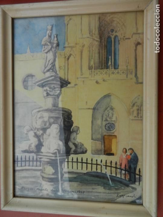 Coleccionismo: BURGOS, FUENTE DE LA VIRGEN - L&Aacute;MINA ENMARCADA - LAB. ROCHE - 1957 - MIDE 21X15 CM.