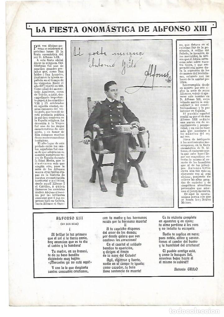 Colecionismo: A&Ntilde;O 1905 RECORTE PRENSA ONOMASTICA ALFONSO XIII POESIA DEDICADA ANTONIO GRILO DEDICATORIA DEL REY