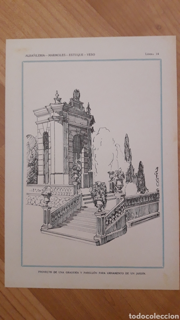 Collezionismo: DOS L&Aacute;MINAS ALBA&Ntilde;ILER&Iacute;A 32X22CMS GRADER&Iacute;A Y PABELL&Oacute;N PARA ORNAMENTO DE UN JARD&Iacute;N