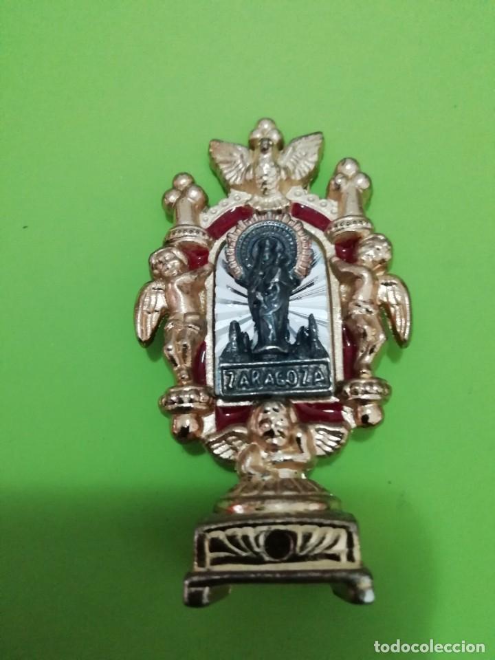 Coleccionismo: Altar miniatura virgen del pilar metal
