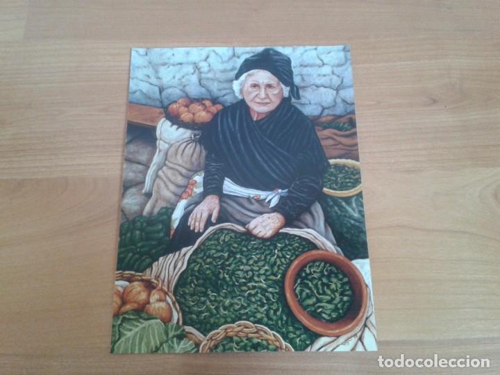 Coleccionismo: L&aacute;mina en papel fotogr&aacute;fico pintura al &oacute;leo -- Mujer anciana vende hortalizas -- Vega -- 30 x 23 cm