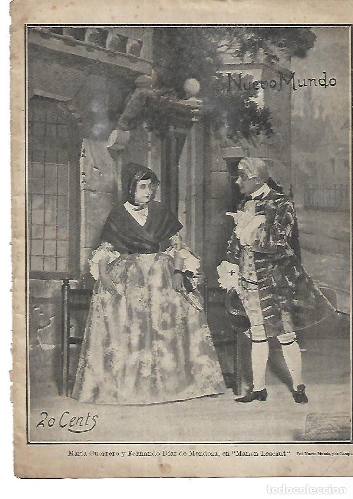 Collectionnisme: A&Ntilde;O 1905 RECORTE PRENSA TEATRO MARIA GUERRERO FERNANDO DIAZ DE MENDOZA OBRA MANON LESCAUT