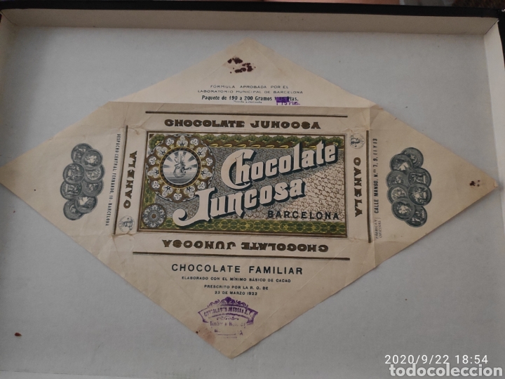 Coleccionismo: Envoltorio chocolate Juncosa a&ntilde;o 1922 antiguo - Foto 1