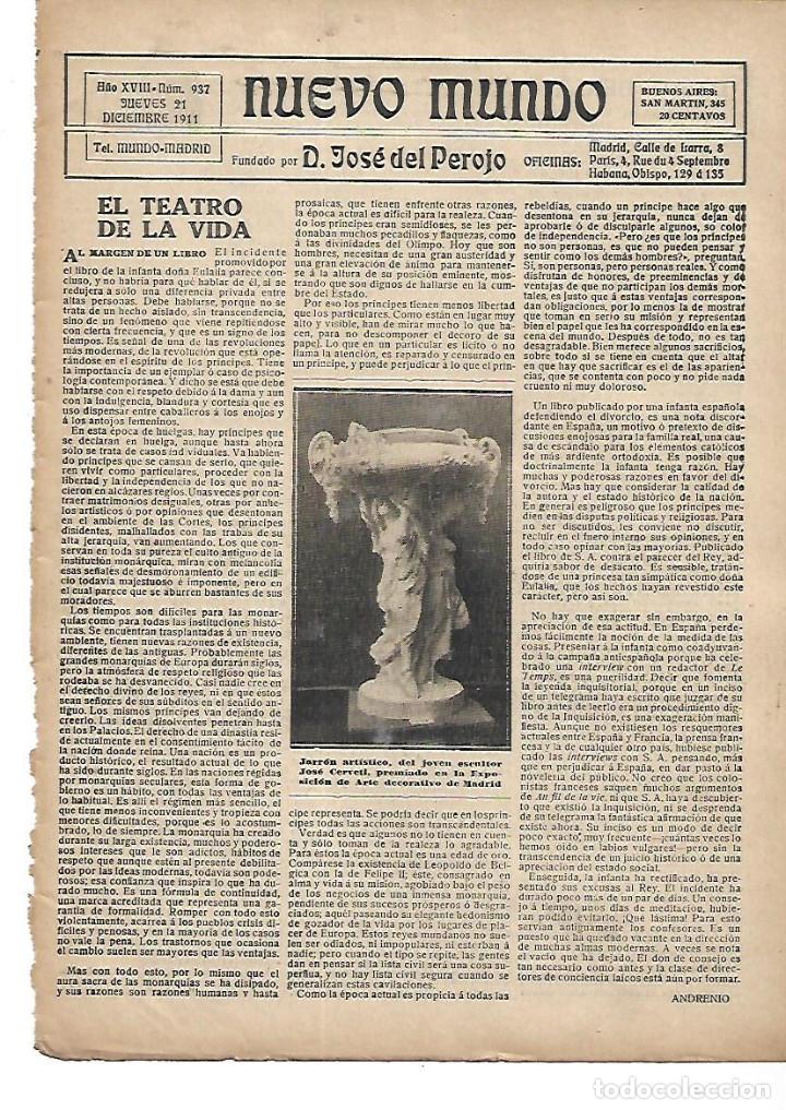 Collecting paper: A&Ntilde;O 1911 RECORTE PRENSA ESCULTURA JARRON ESCULTOR JOSE CERVETI PREMIADO EXPOSICION ARTE DECORATIVO