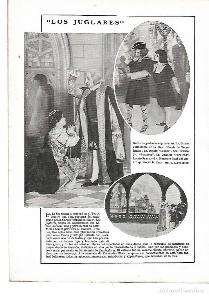 Colecionismo: A&Ntilde;O 1911 RECORTE PRENSA ESTRENO TEATRO COMICO LA OBRA LOS JUGLARES LORETO PARDO ENRIQUE CHICOTE