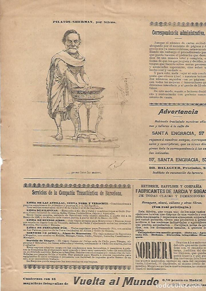 Collecting paper: A&Ntilde;O 1897 RECORTE PRENSA DIBUJO CARICATURA HUMOR PILATOS SHERMAN POR SILENO