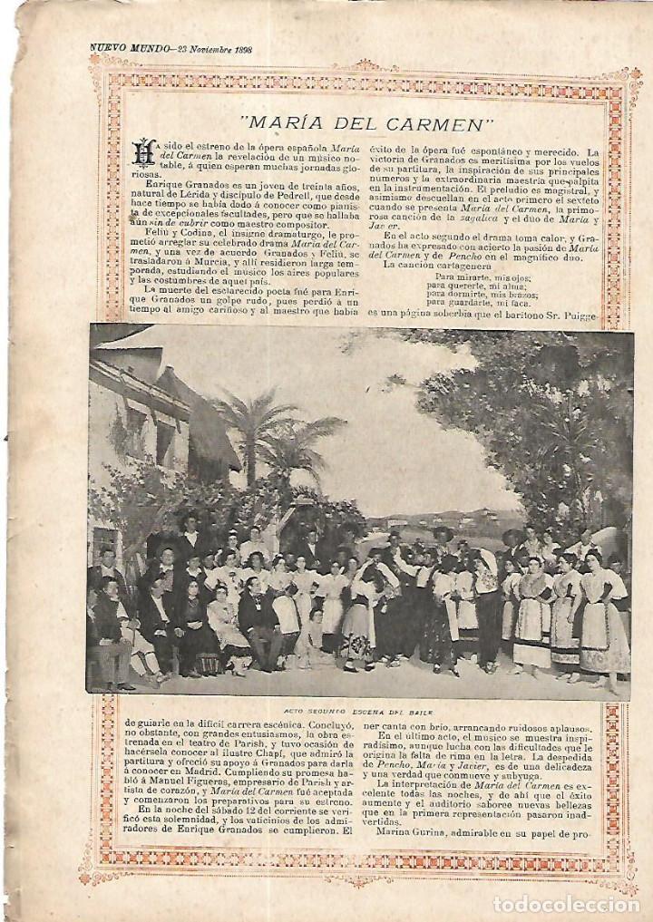 Collectionnisme: A&Ntilde;O 1898 RECORTE PRENSA TEATRO OPERA MARIA DEL CARMEN ENRIQUE GRANADOS MARIA GURINA ESCENA BAILE