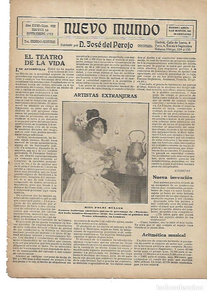 Sammelleidenschaft Papier: A&Ntilde;O 1911 RECORTE PRENSA MISS POLDI MULLER BAILARINA AUSTRIA TEATRO ALHAMBRA LONDRES MARIETTE