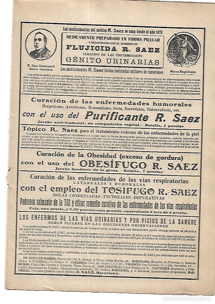 Collecting paper: A&Ntilde;O 1911 PUBLICIDAD R SAEZ FLUJICIDA PURIFICANTE OBESIFUGO TOSIFUGO PRODUCTOS FARMACEUTICOS FARMACIA