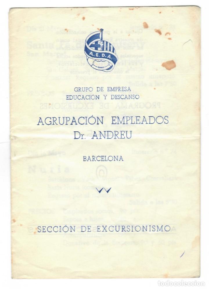 Coleccionismo: Programa de excursiones 1965 - Agrupaci&oacute;n empleados Dr. Andreu (Barcelona), Secci&oacute;n de excursionismo