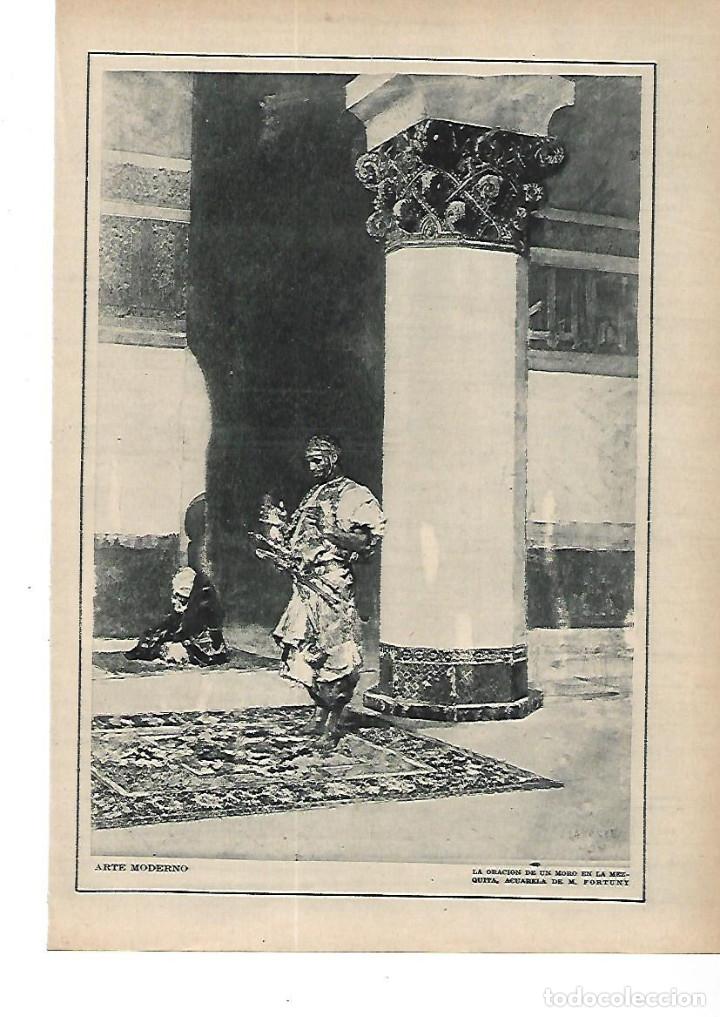 Collecting paper: A&Ntilde;O 1915 RECORTE PRENSA ARTE MODERNO MORO REZANDO EN LA MEZQUITA PINTURA ACUARELA FORTUNY