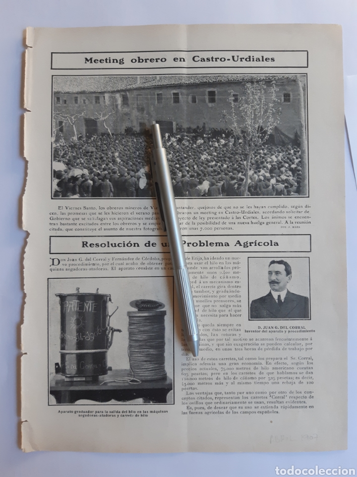 Coleccionismo: MEETING OBRERO EN CASTRO URDIALES/ JUAN G. CORRAL, M&Aacute;QUINAS SEGADORAS ATADORAS / A.R. BONNAT