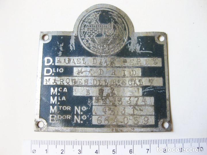Colecionismo: Placa Identificativa de Industria de una Motocicleta BSA. Matr&iacute;cula de Sevilla.