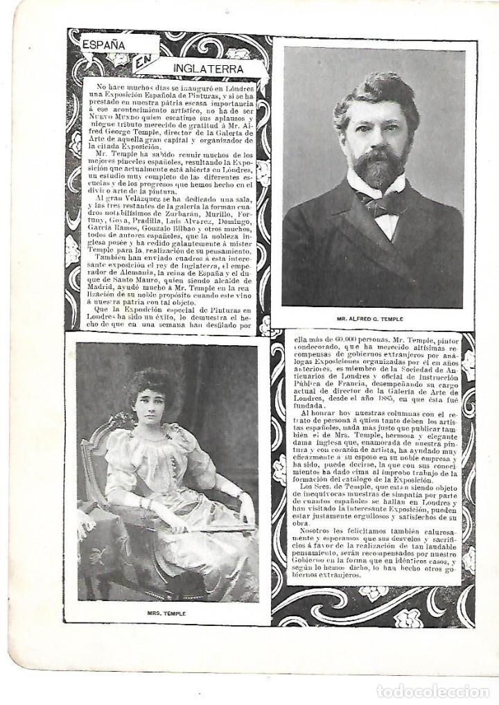 Collecting paper: A&Ntilde;O 1901 INAUGURACION EXPOSICION PINTURA ESPA&Ntilde;OLA EN LONDRES ALFRED TEMPLE MRS TEMPLE