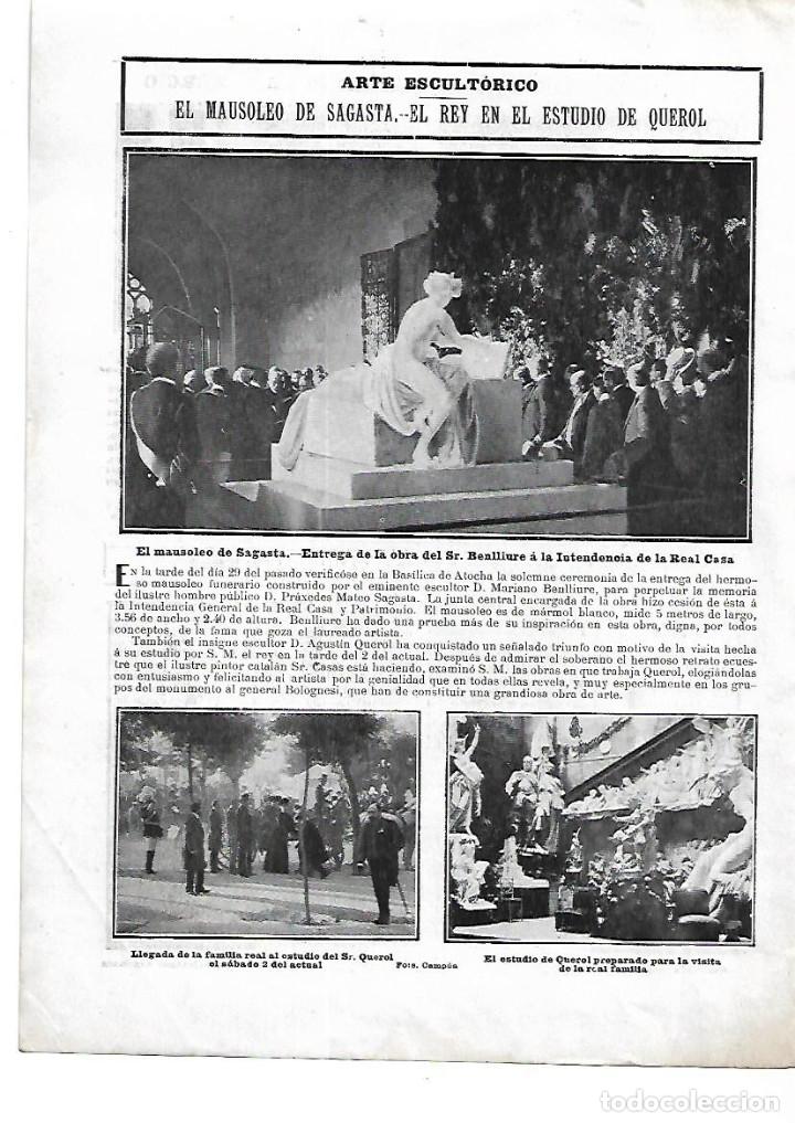 Collecting paper: A&Ntilde;O 1904 RECORTE PRENSA ESCULTURA BENLLIURE ENTREGA DEL MAUSOLEO DE SAGASTA INTENDENCIA REAL CASA