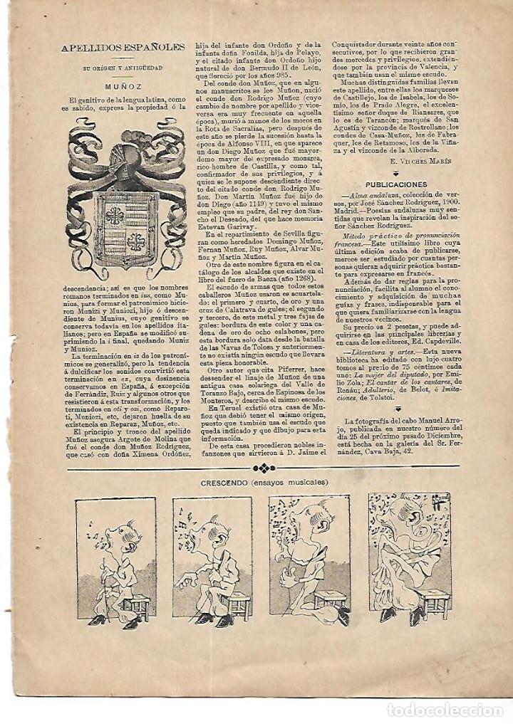 Coleccionismo: A&Ntilde;O 1901 RECORTE PRENSA HERALDICA APELLIDOS ESPA&Ntilde;OLES MU&Ntilde;OZ ESCUDO ORIGEN ANTIGUEDAD