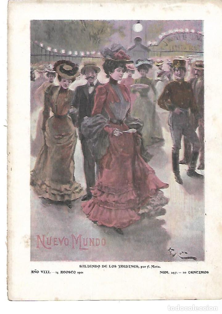 Collecting paper: A&Ntilde;O 1901 RECORTE PRENSA PINTURA DIBUJO SALIENDO DE LOS JARDINES POR MOTA