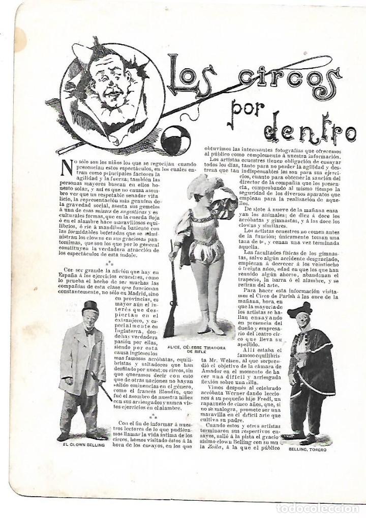 Collectionnisme: A&Ntilde;O 1901 RECORTE PRENSA EL CIRCO POR DENTRO ARTISTAS CLOWN BELLING ALICE TIRADORA RIFLE WERNER