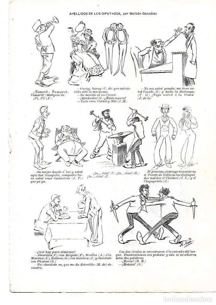 Collectionnisme: A&Ntilde;O 1901 RECORTE PRENSA DIBUJO HUMOR CARICATURA MELITON GONZALEZ APELLIDOS DE LOS DIPUTADOS