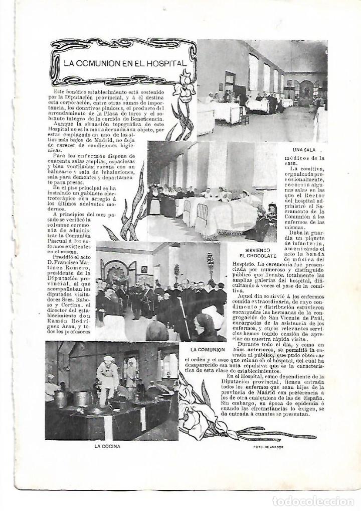 Collectionnisme: A&Ntilde;O 1901 RECORTE PRENSA LA COMUNION EN EL HOSPITAL DIPUTACION MADRID CHOCOLATE COCINA SALA ENFERMOS