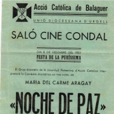Coleccionismo: 1951 ACCIÓ CATÒLICA DE BALAGUER JOVENTUD FEMENINA ”NOCHE DE PAZ” Mª DEL CARME ARAGAY - R. MACIÀ. Lote 222787278