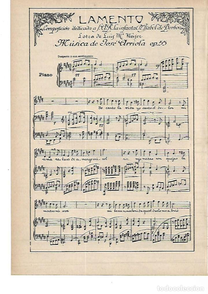 Collectionnisme: A&Ntilde;O 1915 RECORTE PRENSA MUSICA PARTITURA LAMENTO JOSE ARRIETA DEDICADA A INFANTA ISABEL DE BORBON