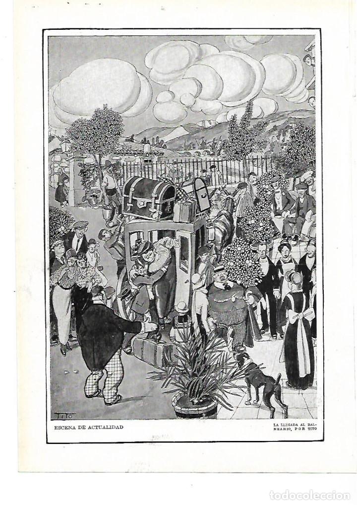 Collectionnisme: A&Ntilde;O 1915 RECORTE PRENSA HUMOR DIBUJO CARICATURA LLEGADA AL BALNEARIO POR TITO