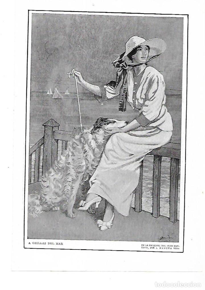 Collectionnisme: A&Ntilde;O 1915 RECORTE PRENSA PINTURA DIBUJO A ORILLAS DEL MAR EN LA ESCALERA DEL CLUB NAUTICO MEDINA VERA