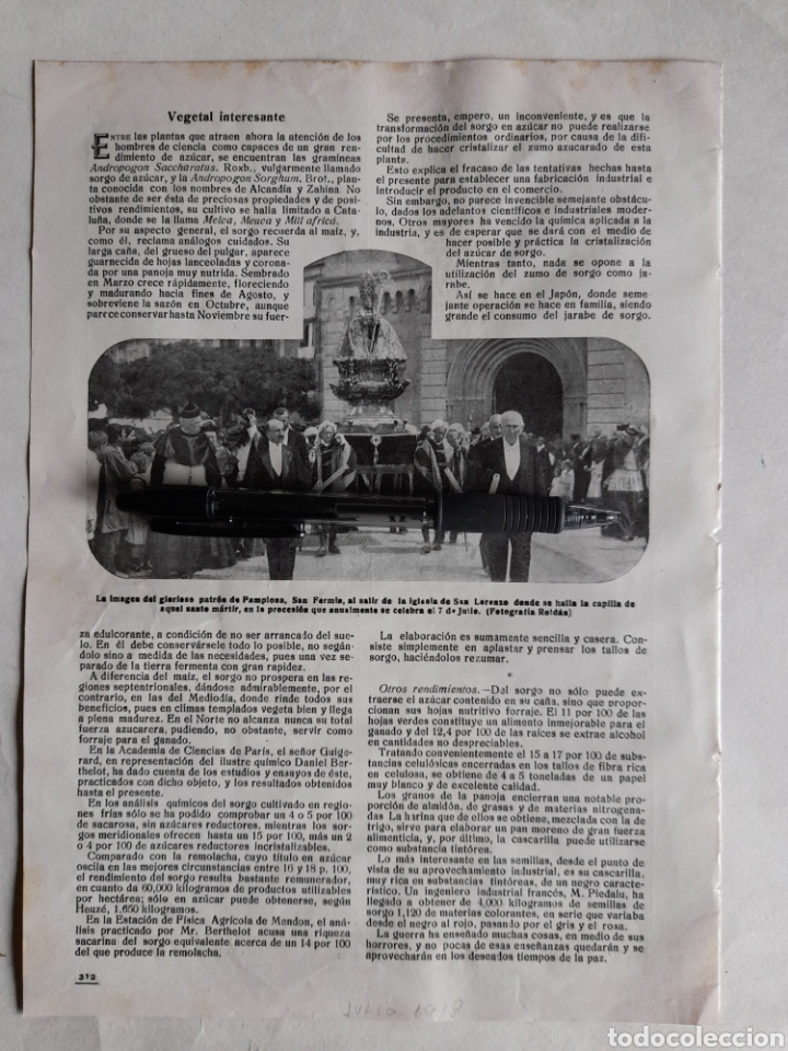 Coleccionismo: LA IMAGEN DEL GLORIOSO PATRON DE PAMPLONA, SAN FERMIN / De la guerra. 1918